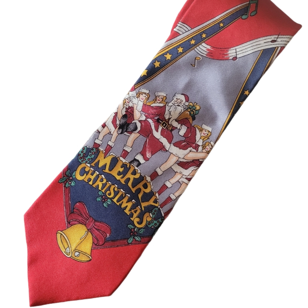 Santa and dancing girls silk Christmas tie